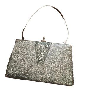 Debonair Amber Purce 1950 Silver Glitter Vintage Small Cluch Purce